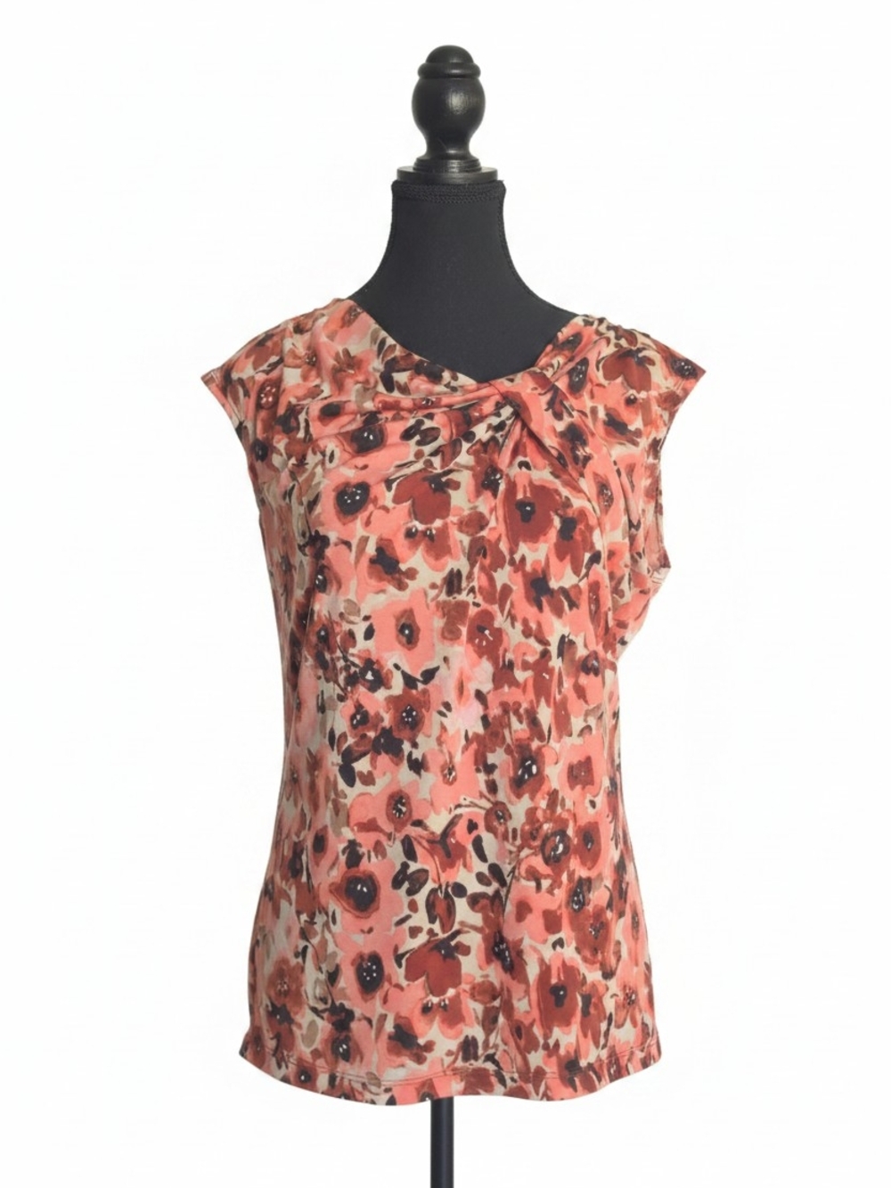 AK Anne Klein Floral Twist-Knot Sleeveless Top | Fitted | Size Medium